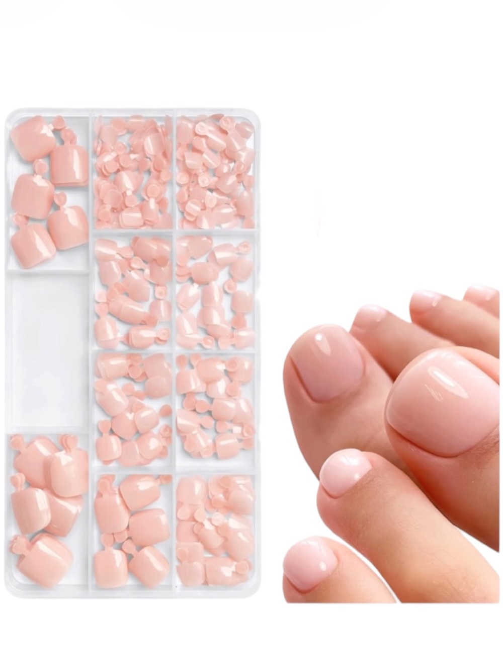 Blush pink press on nail 240 piece pedicure set